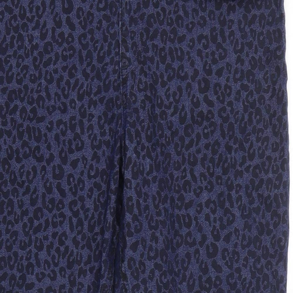 Marks and Spencer Womens Blue Animal Print Cotton Trousers Size 18 L24 in Regular