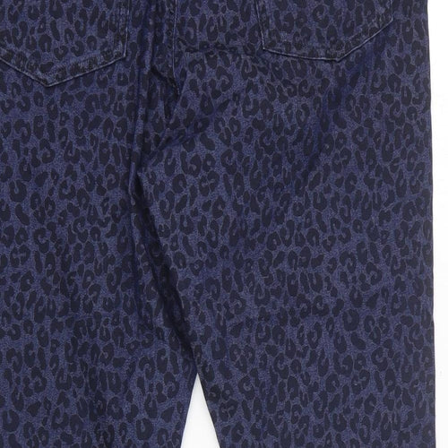 Marks and Spencer Womens Blue Animal Print Cotton Trousers Size 18 L24 in Regular