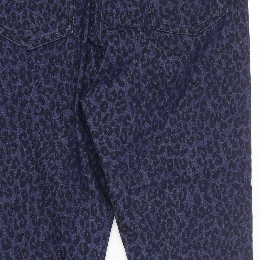 Marks and Spencer Womens Blue Animal Print Cotton Trousers Size 18 L24 in Regular