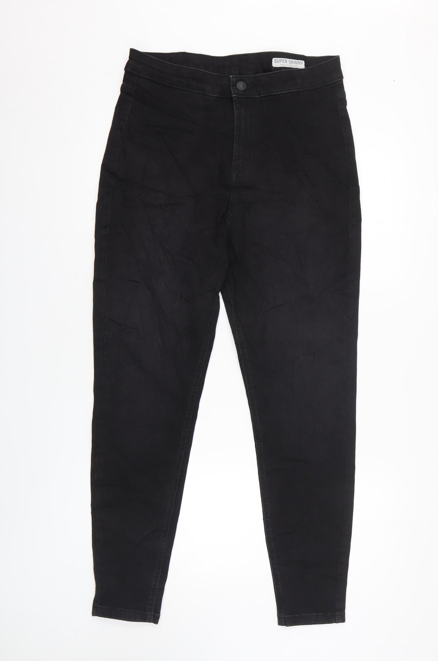 Marks and Spencer Womens Black Cotton Skinny Jeans Size 14 L28 in Extra-Slim Zip