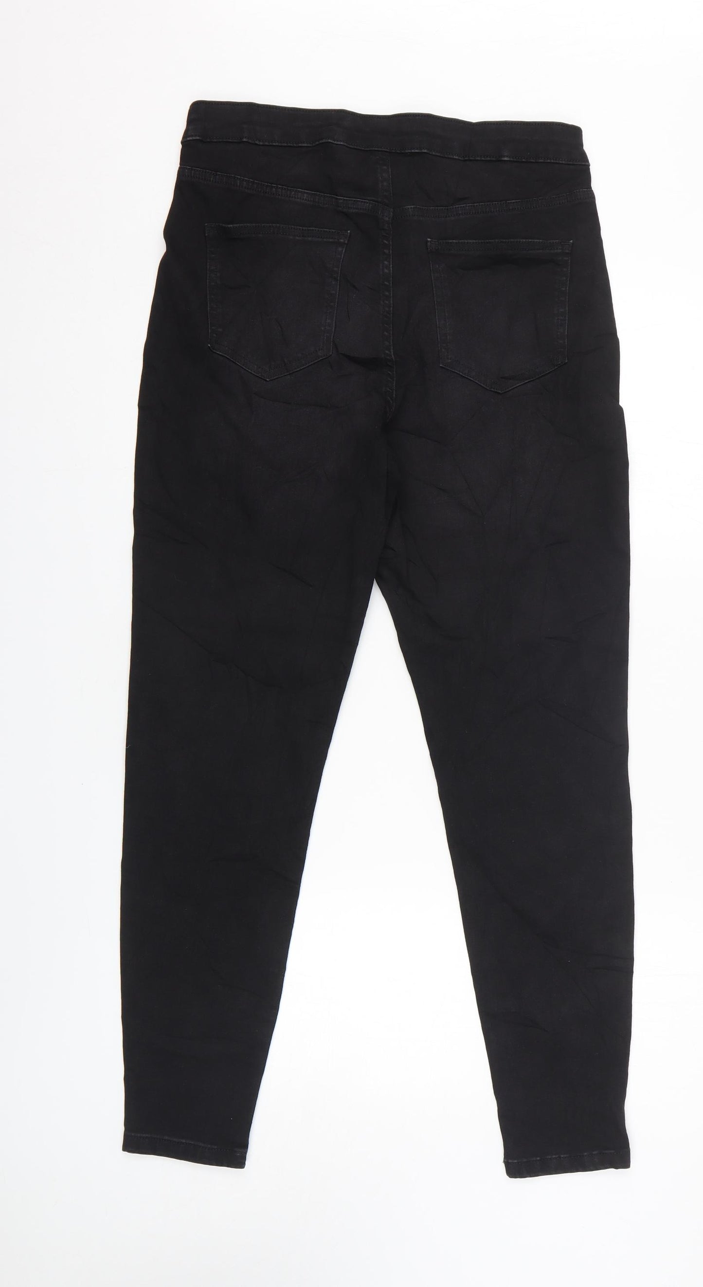 Marks and Spencer Womens Black Cotton Skinny Jeans Size 14 L28 in Extra-Slim Zip