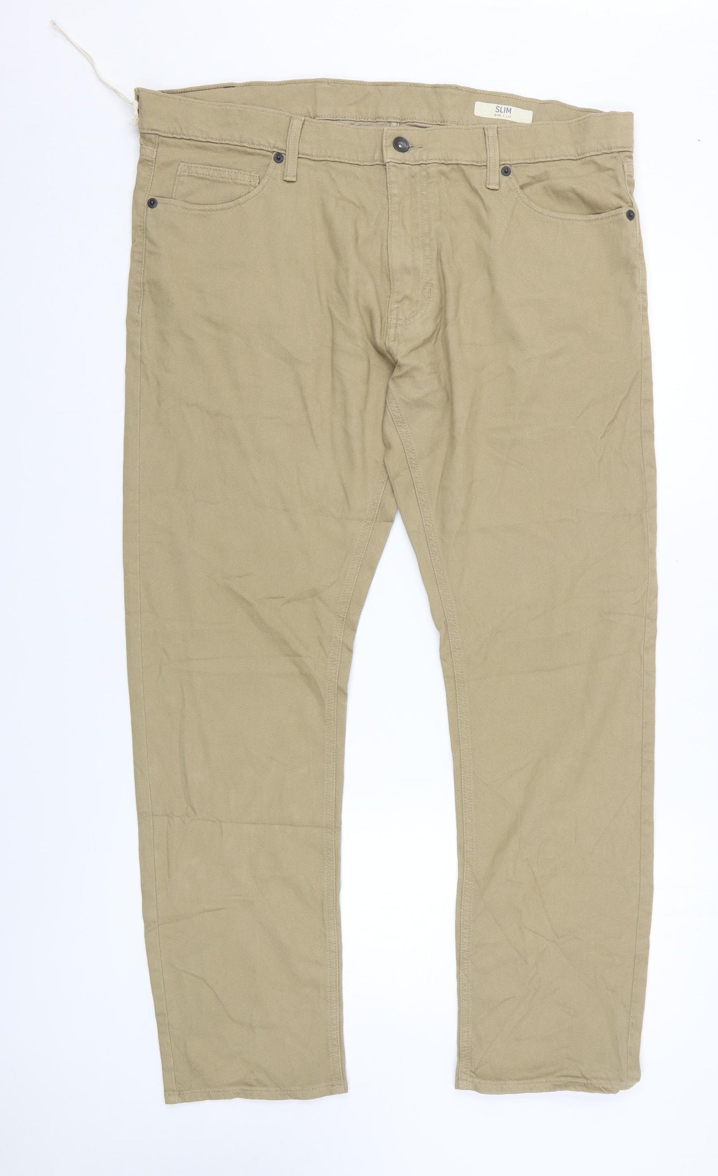 Marks and Spencer Mens Beige Cotton Skinny Jeans Size 40 in L31 in Slim Zip