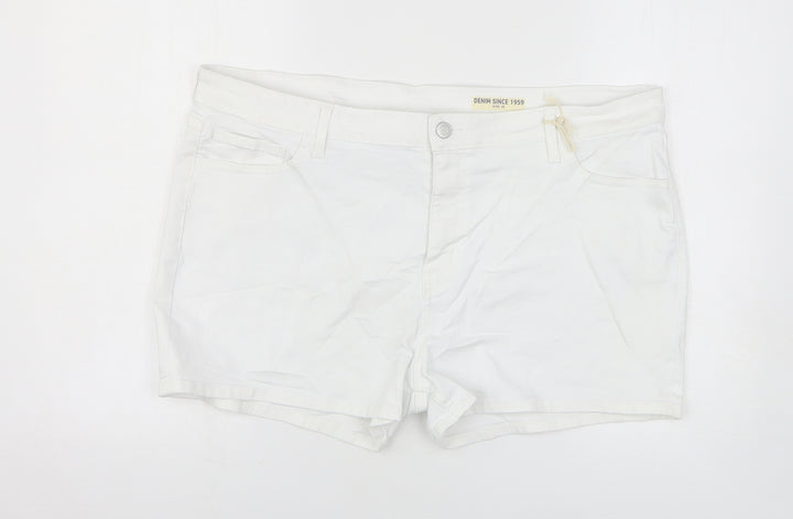Marks and Spencer Womens White Cotton Mom Shorts Size 20 L3 in Regular Zip