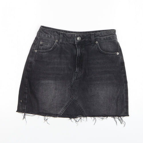 Topshop Womens Black Cotton Mini Skirt Size 8 Zip