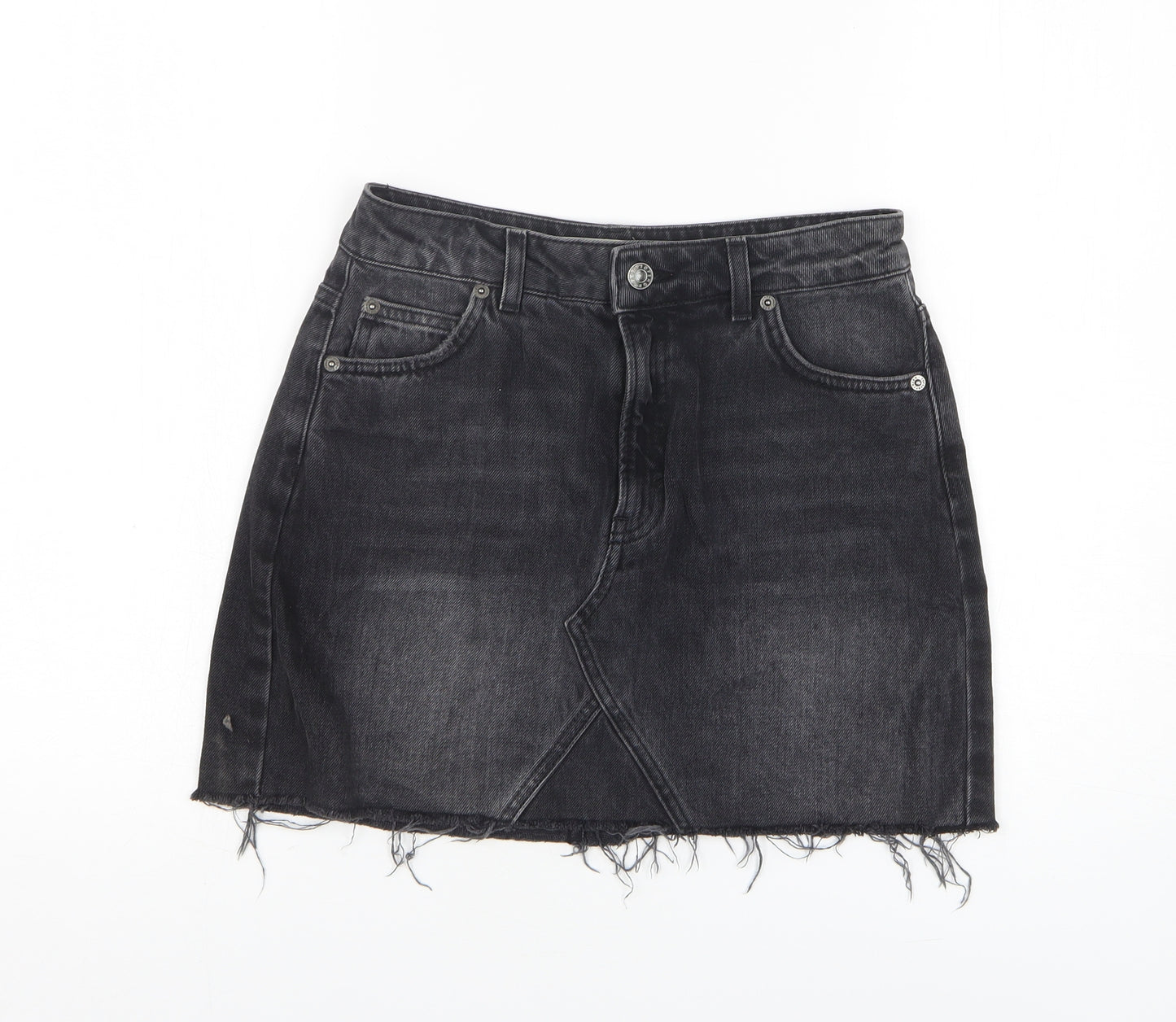 Topshop Womens Black Cotton Mini Skirt Size 8 Zip
