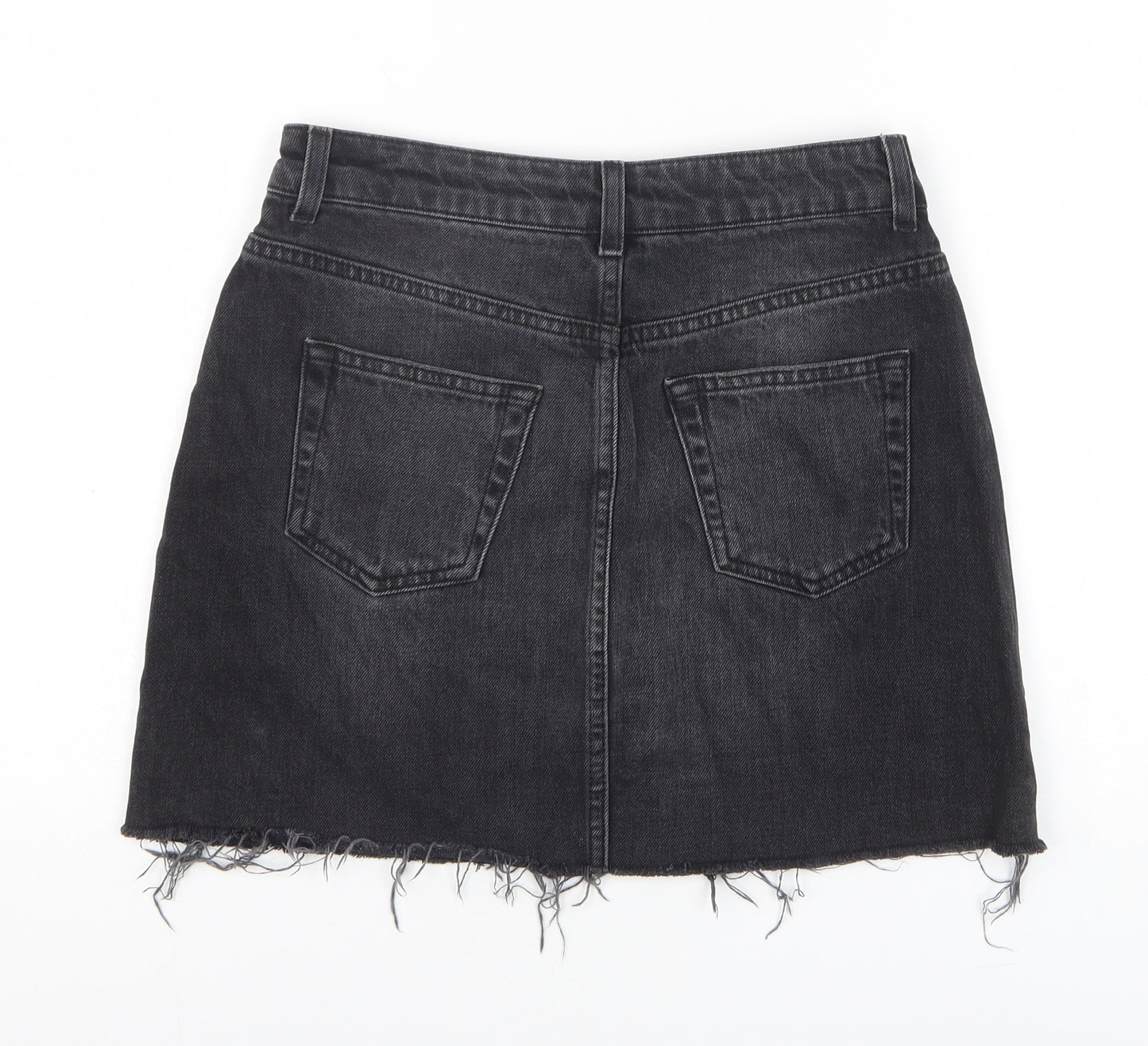 Topshop Womens Black Cotton Mini Skirt Size 8 Zip