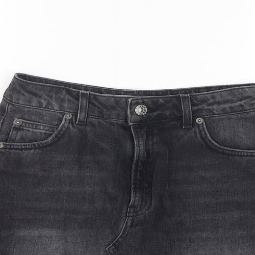 Topshop Womens Black Cotton Mini Skirt Size 8 Zip