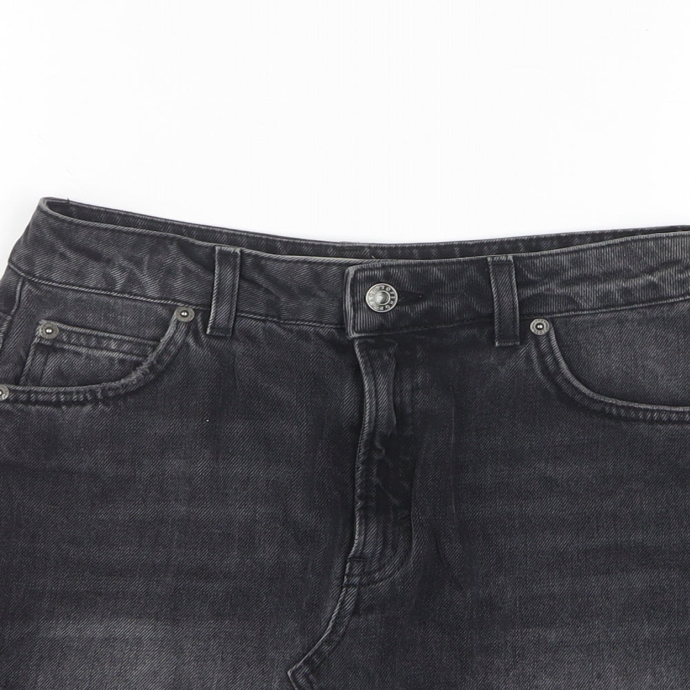 Topshop Womens Black Cotton Mini Skirt Size 8 Zip