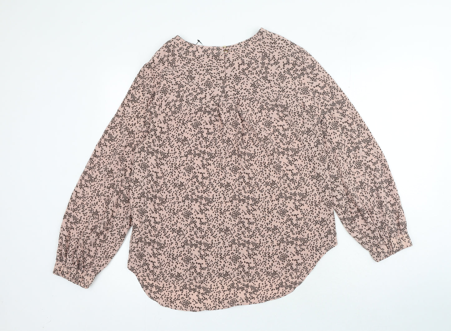 Marks and Spencer Womens Pink Geometric Elastane Basic Blouse Size 14 Round Neck