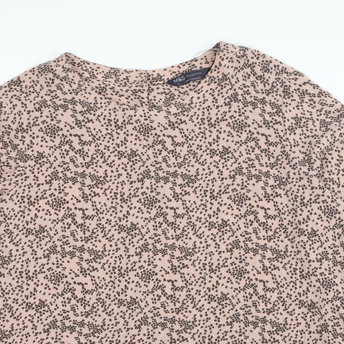 Marks and Spencer Womens Pink Geometric Elastane Basic Blouse Size 14 Round Neck