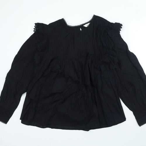 Per Una Womens Black 100% Cotton Basic Blouse Size 16 Round Neck