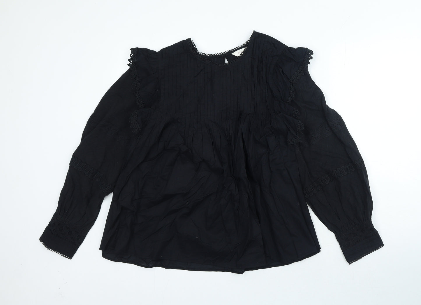 Per Una Womens Black 100% Cotton Basic Blouse Size 16 Round Neck