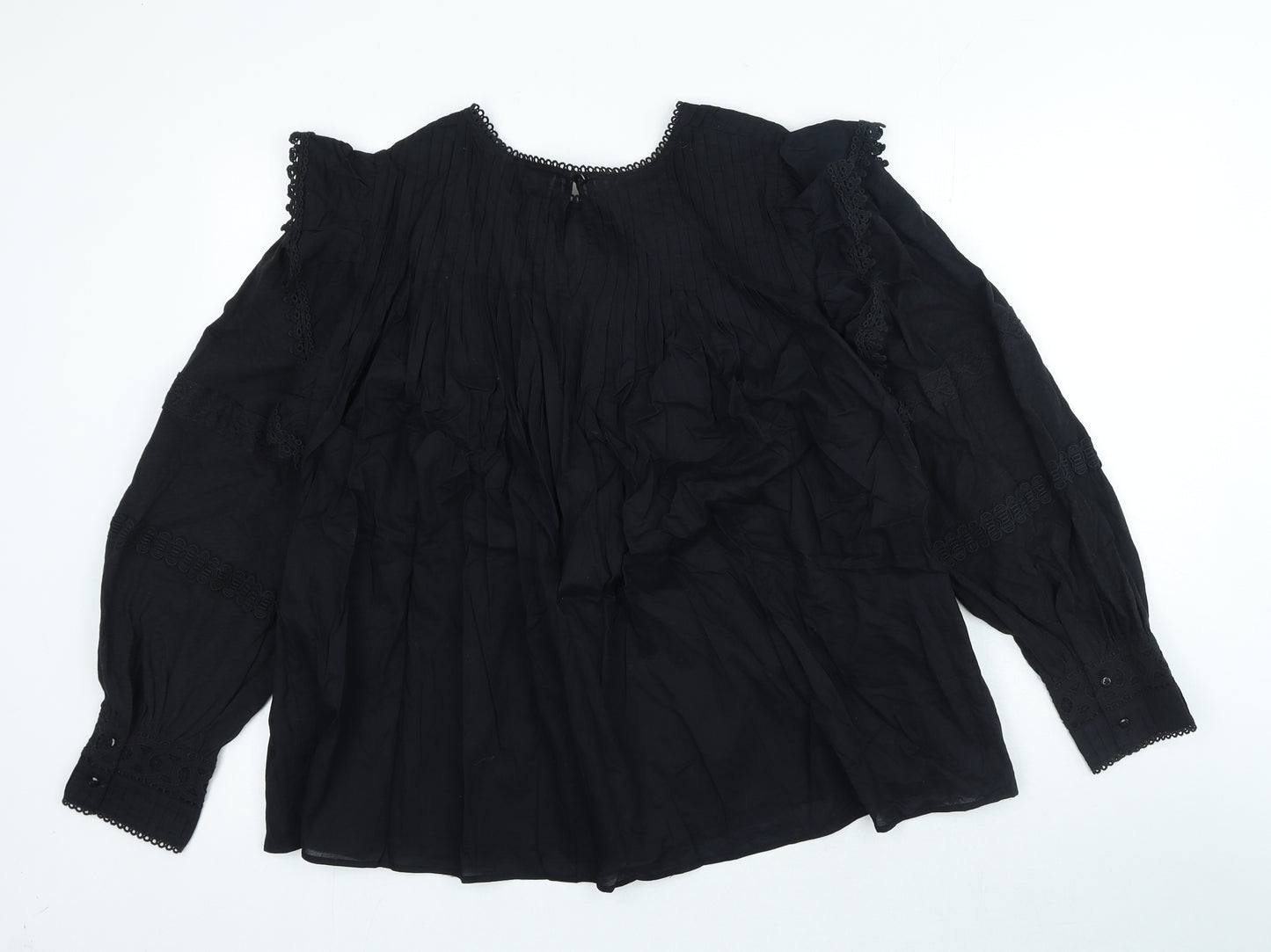 Per Una Womens Black 100% Cotton Basic Blouse Size 16 Round Neck
