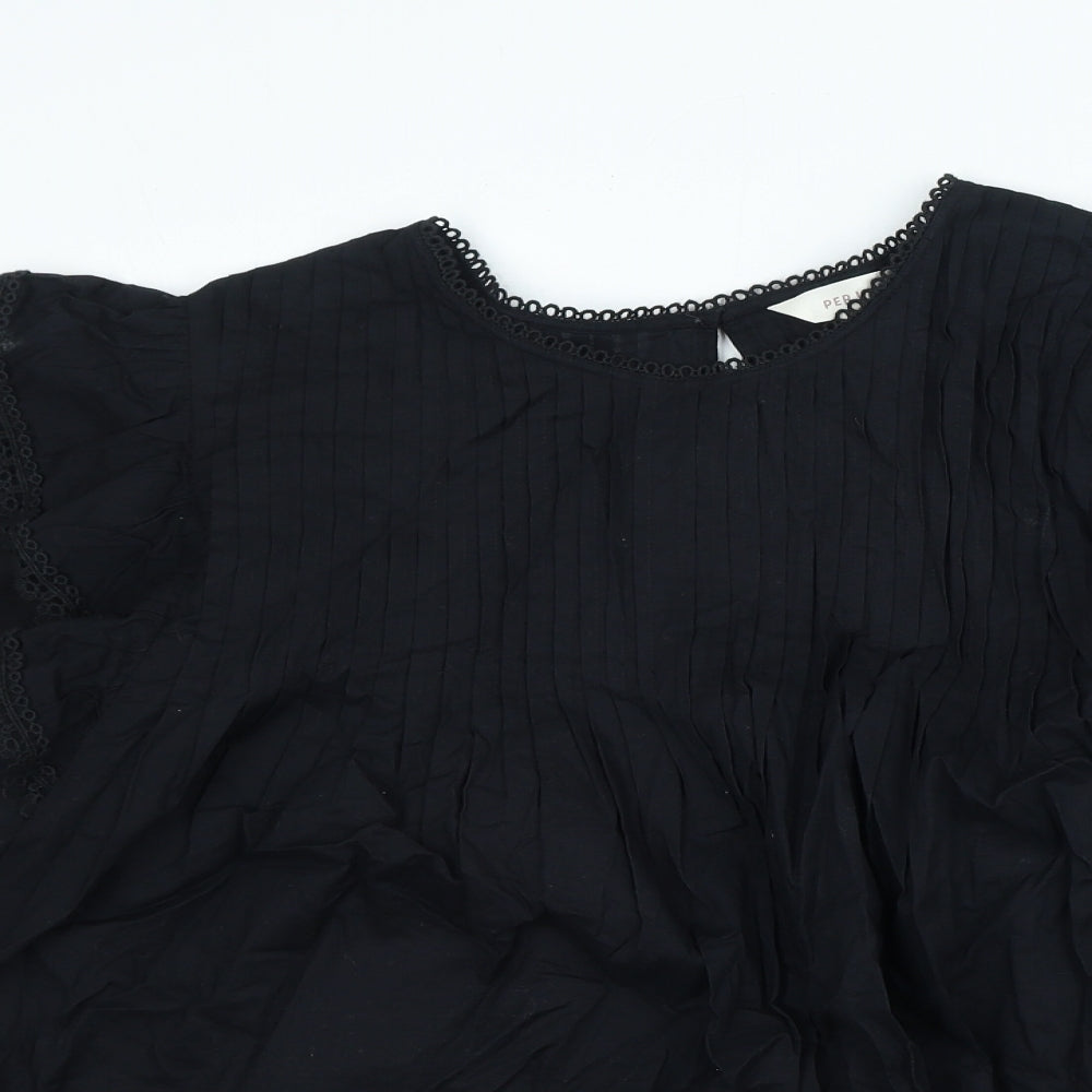 Per Una Womens Black 100% Cotton Basic Blouse Size 16 Round Neck