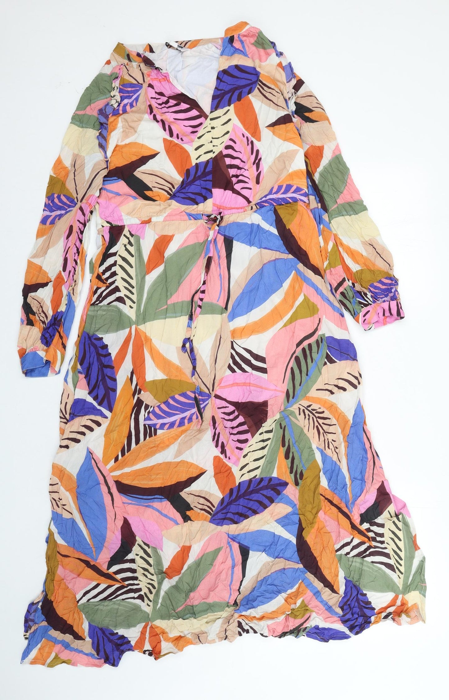 Great Plains Womens Multicoloured Floral Viscose A-Line Size 12 V-Neck Drawstring