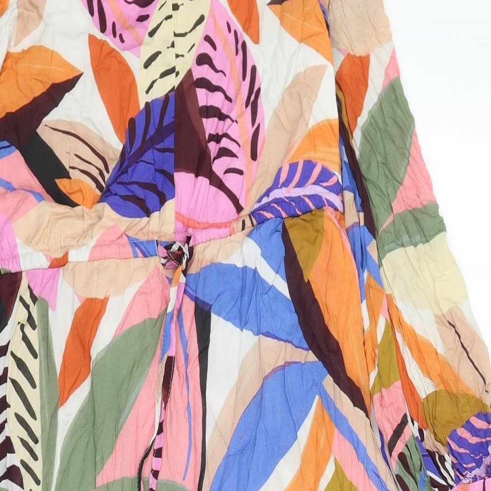 Great Plains Womens Multicoloured Floral Viscose A-Line Size 12 V-Neck Drawstring