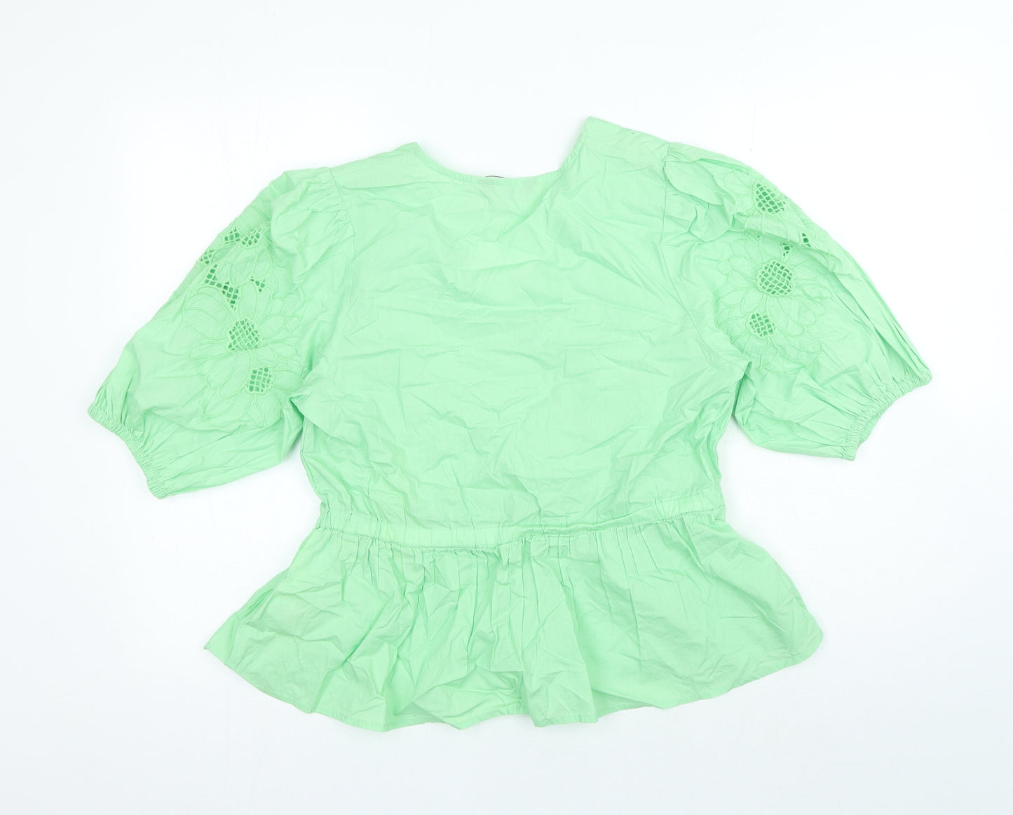 Per Una Womens Green 100% Cotton Basic Blouse Size 10 V-Neck