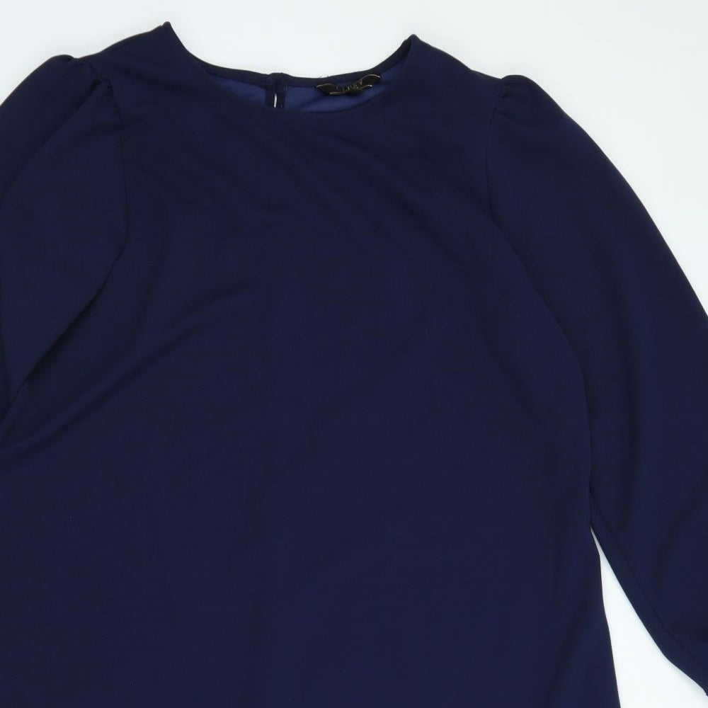 Lipsy Womens Blue Polyester A-Line Size 18 Round Neck Button