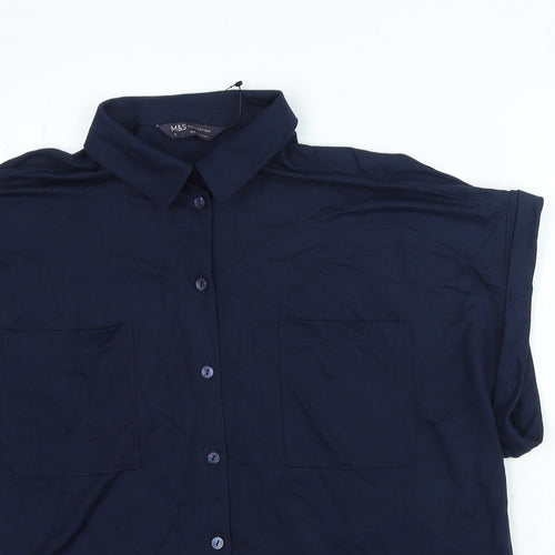 Marks and Spencer Womens Blue Viscose Basic Button-Up Size 14 Collared