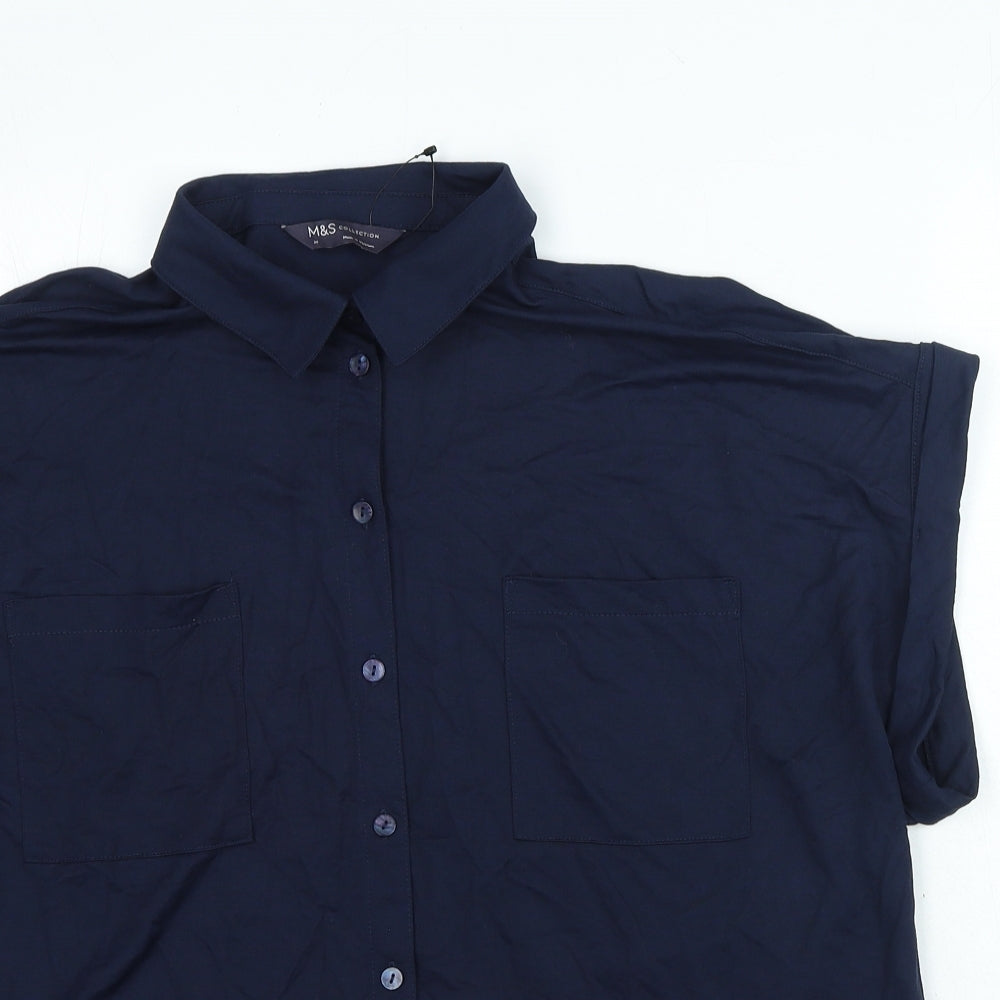 Marks and Spencer Womens Blue Viscose Basic Button-Up Size 14 Collared