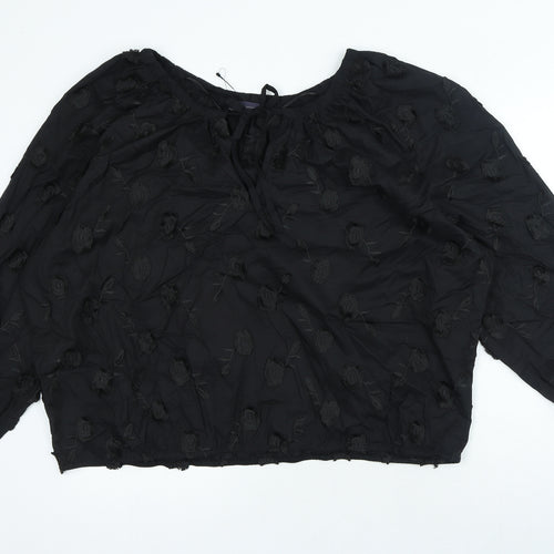 Marks and Spencer Womens Black Floral Polyester Basic Blouse Size 20 Boat Neck