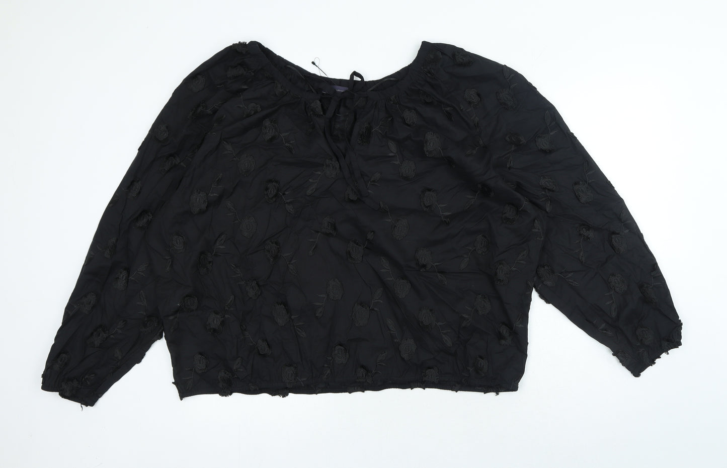 Marks and Spencer Womens Black Floral Polyester Basic Blouse Size 20 Boat Neck