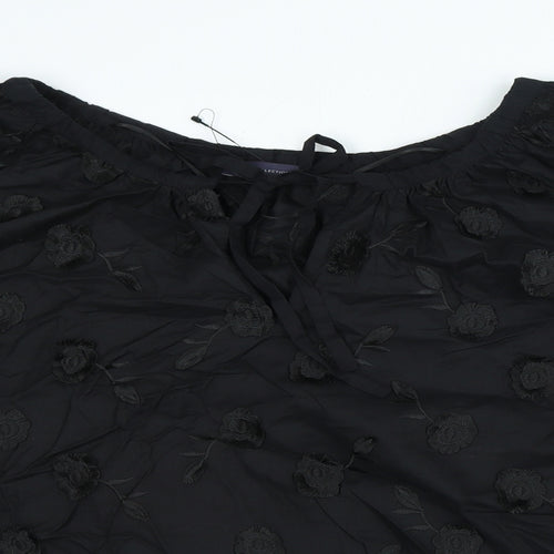 Marks and Spencer Womens Black Floral Polyester Basic Blouse Size 20 Boat Neck