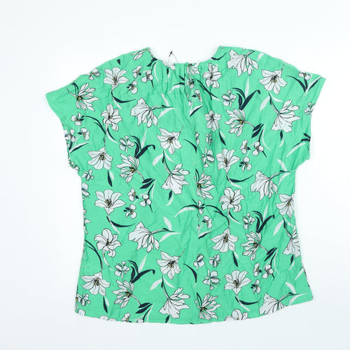 Marks and Spencer Womens Green Floral Viscose Basic Blouse Size 12 Round Neck