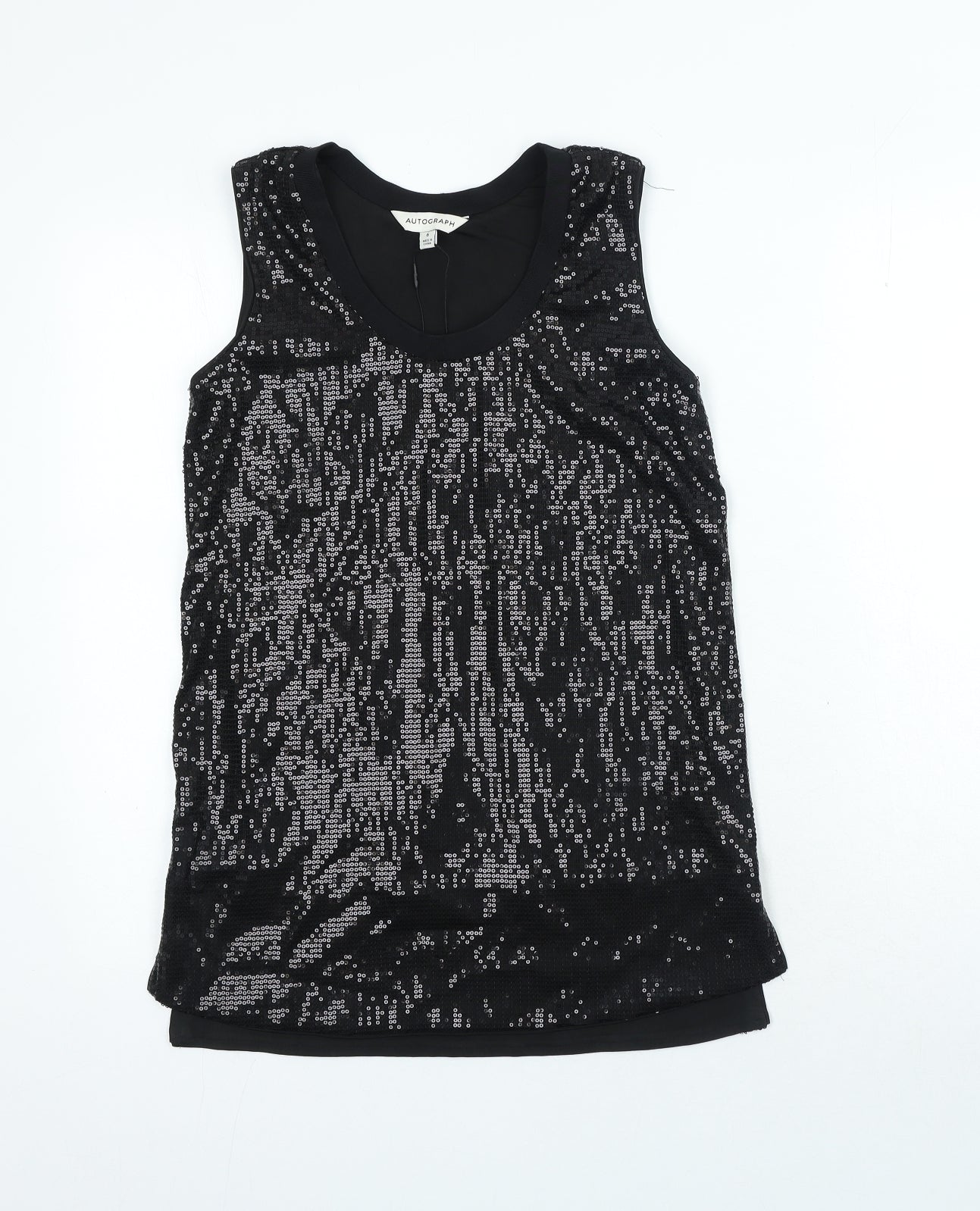 Autograph Womens Black Polyester Camisole Blouse Size 6 Scoop Neck - Sequins