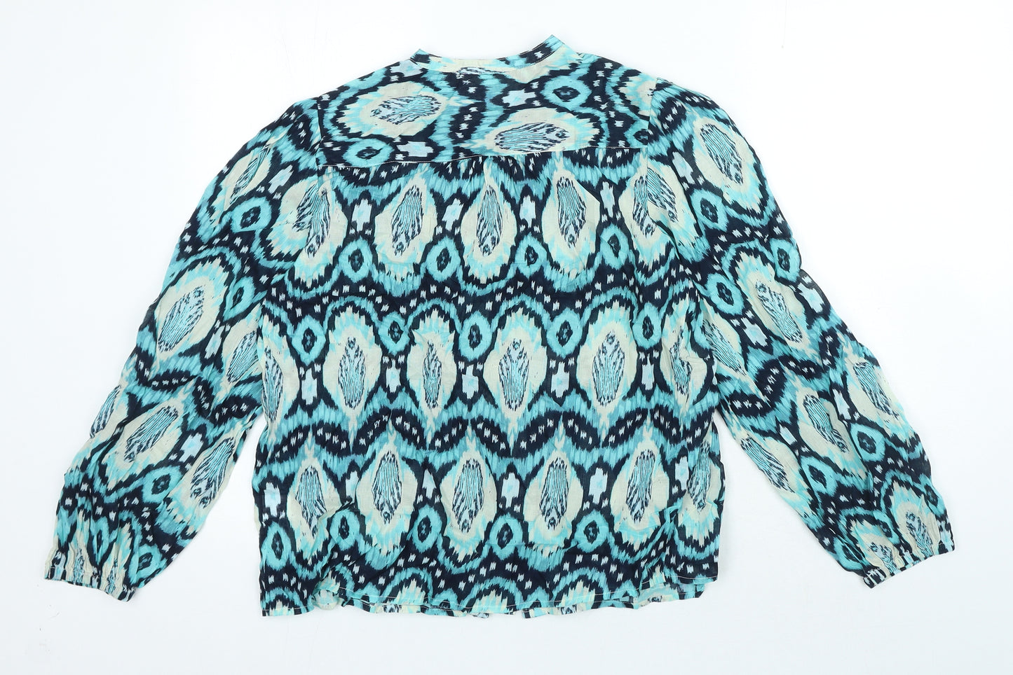 Per Una Womens Blue Geometric 100% Cotton Basic Button-Up Size 10 Crew Neck