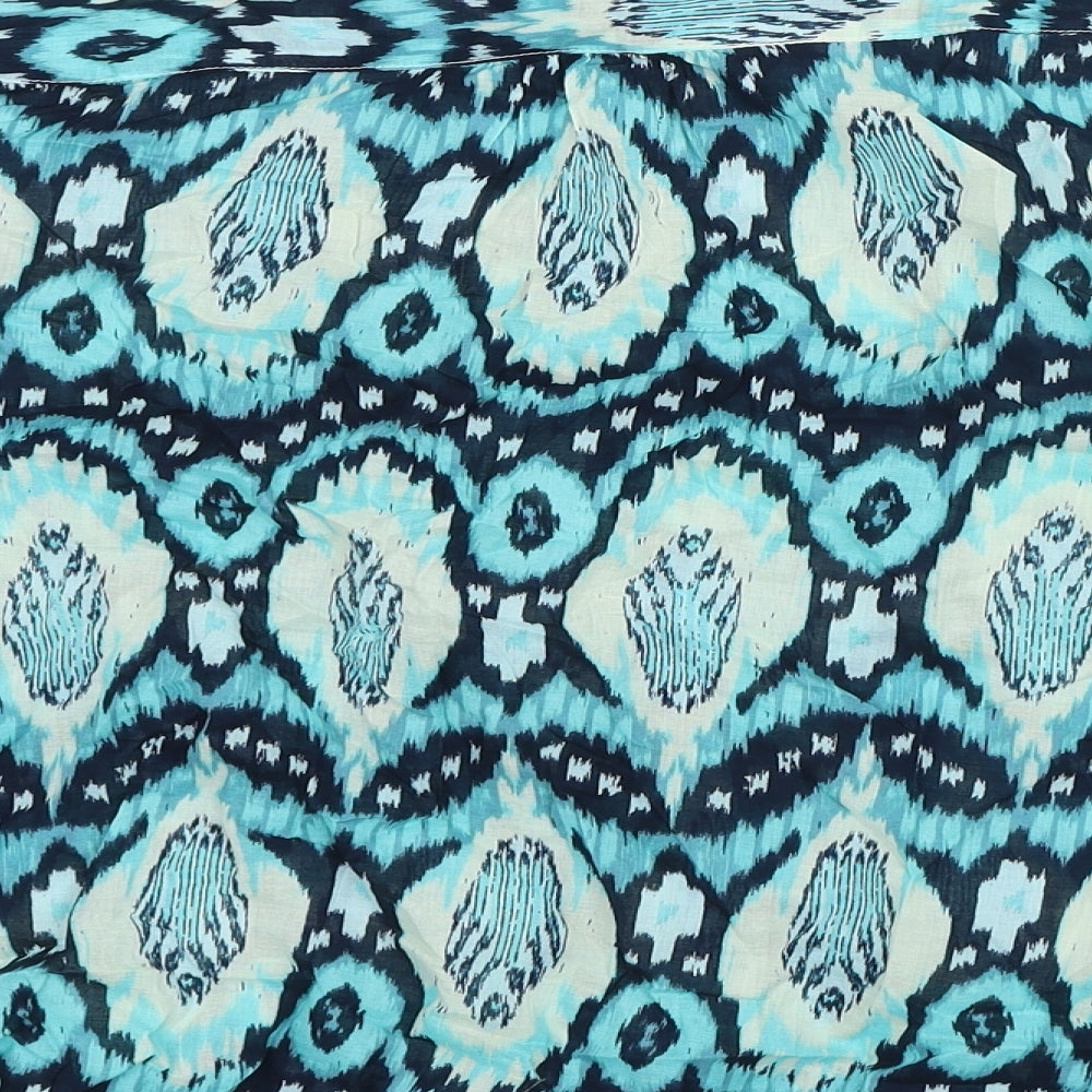 Per Una Womens Blue Geometric 100% Cotton Basic Button-Up Size 10 Crew Neck