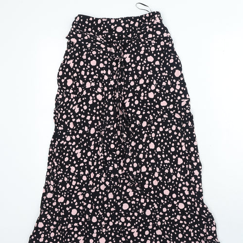 Marks and Spencer Womens Black Polka Dot Viscose A-Line Skirt Size 6 Tie