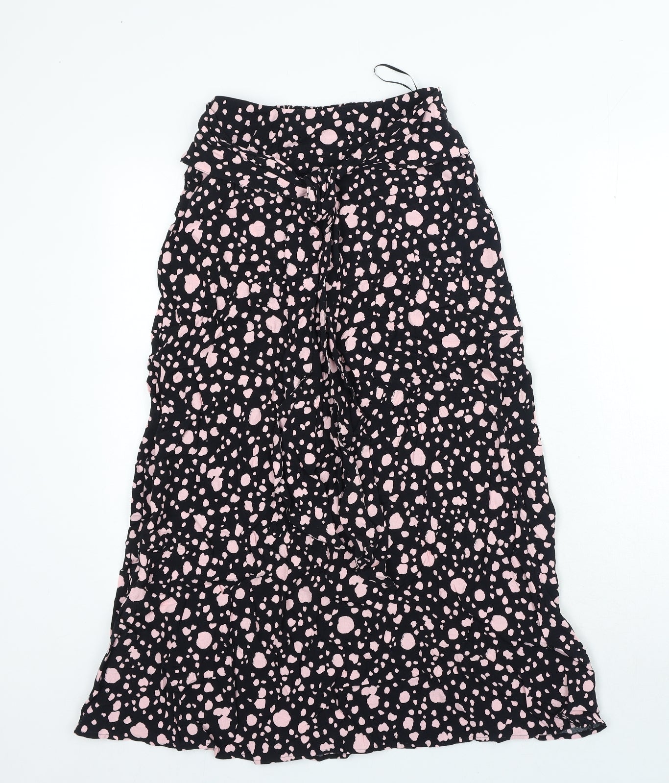 Marks and Spencer Womens Black Polka Dot Viscose A-Line Skirt Size 6 Tie