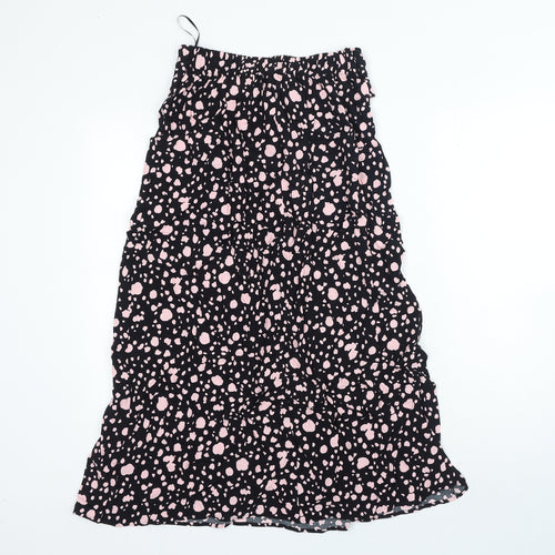 Marks and Spencer Womens Black Polka Dot Viscose A-Line Skirt Size 6 Tie