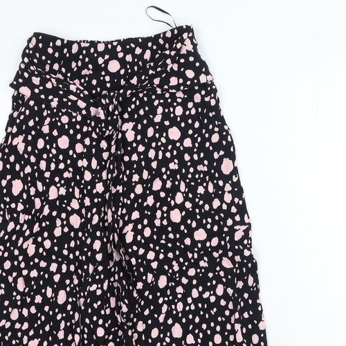 Marks and Spencer Womens Black Polka Dot Viscose A-Line Skirt Size 6 Tie