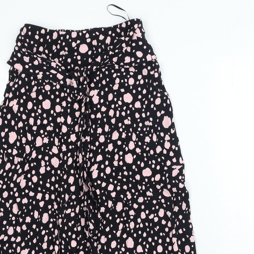 Marks and Spencer Womens Black Polka Dot Viscose A-Line Skirt Size 6 Tie