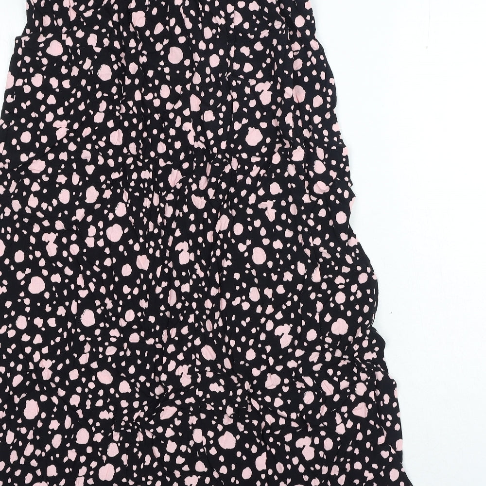 Marks and Spencer Womens Black Polka Dot Viscose A-Line Skirt Size 6 Tie