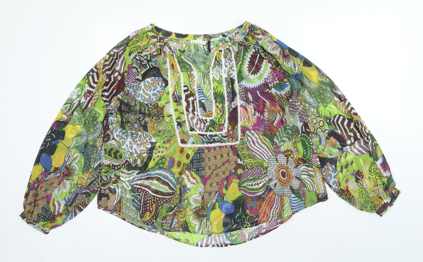 Kas New York Womens Multicoloured Geometric Polyester Basic Blouse Size S V-Neck