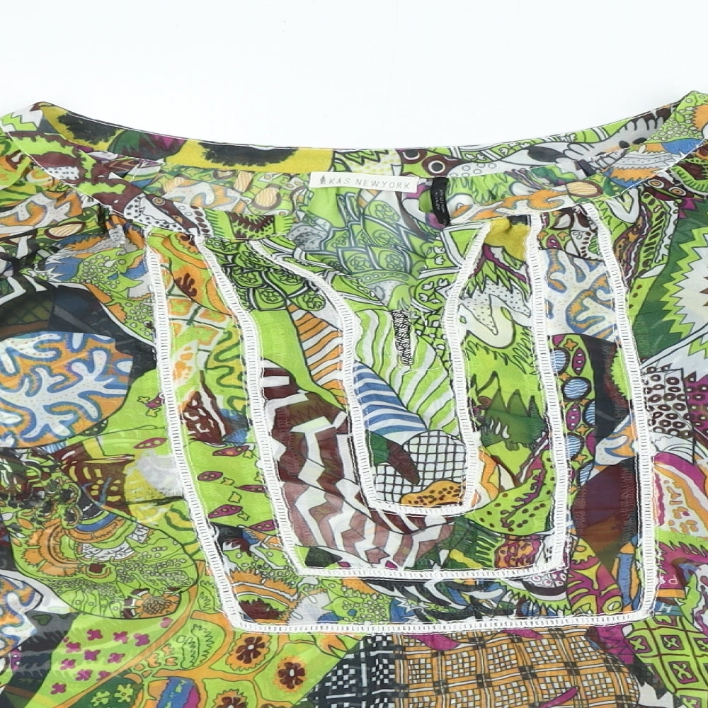 Kas New York Womens Multicoloured Geometric Polyester Basic Blouse Size S V-Neck