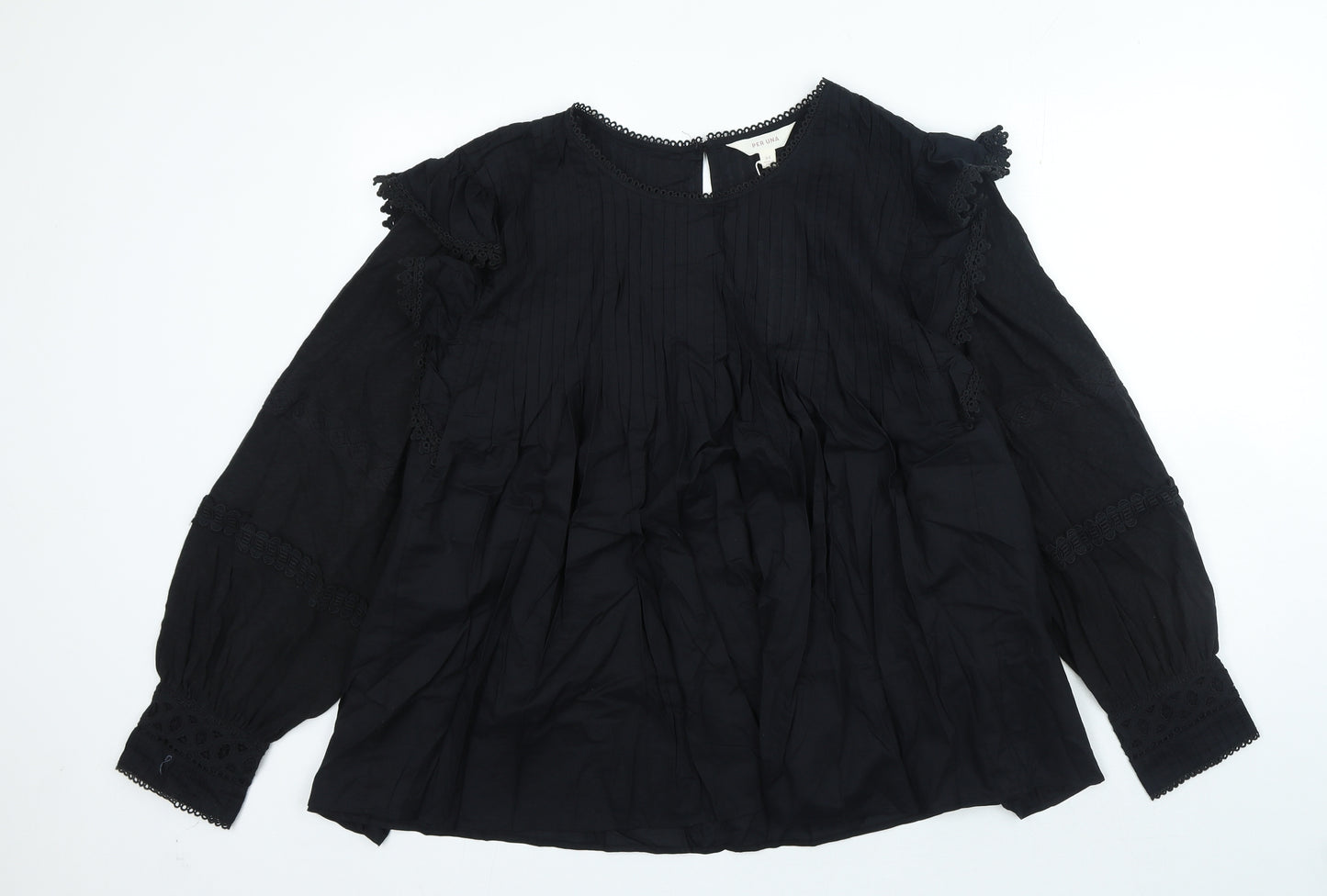 Per Una Womens Black 100% Cotton Basic Blouse Size 24 Round Neck