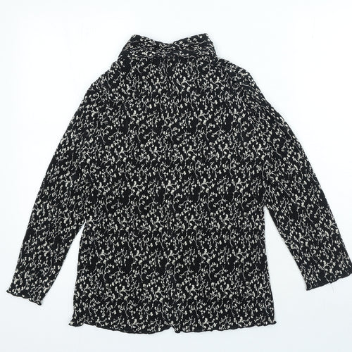 Profile Womens Black Floral Polyester Basic Button-Up Size 10 Collared