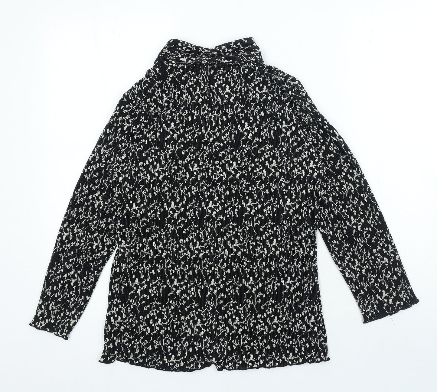 Profile Womens Black Floral Polyester Basic Button-Up Size 10 Collared