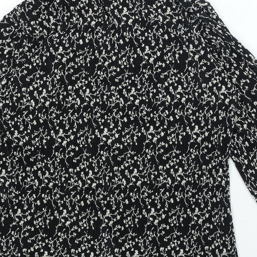 Profile Womens Black Floral Polyester Basic Button-Up Size 10 Collared