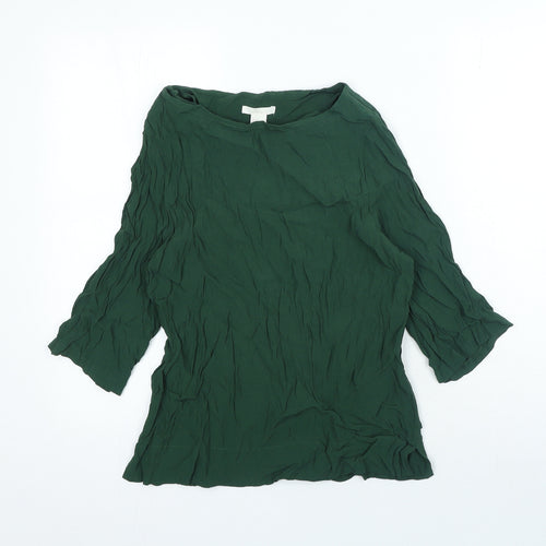 H&M Womens Green Viscose Basic Blouse Size 8 Boat Neck