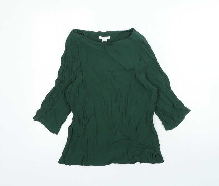 H&M Womens Green Viscose Basic Blouse Size 8 Boat Neck