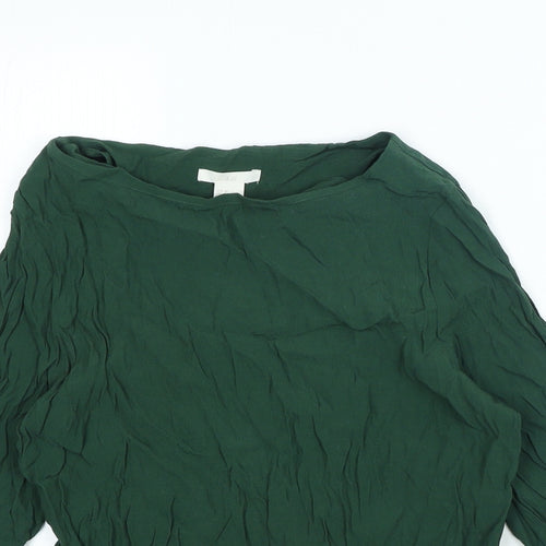 H&M Womens Green Viscose Basic Blouse Size 8 Boat Neck