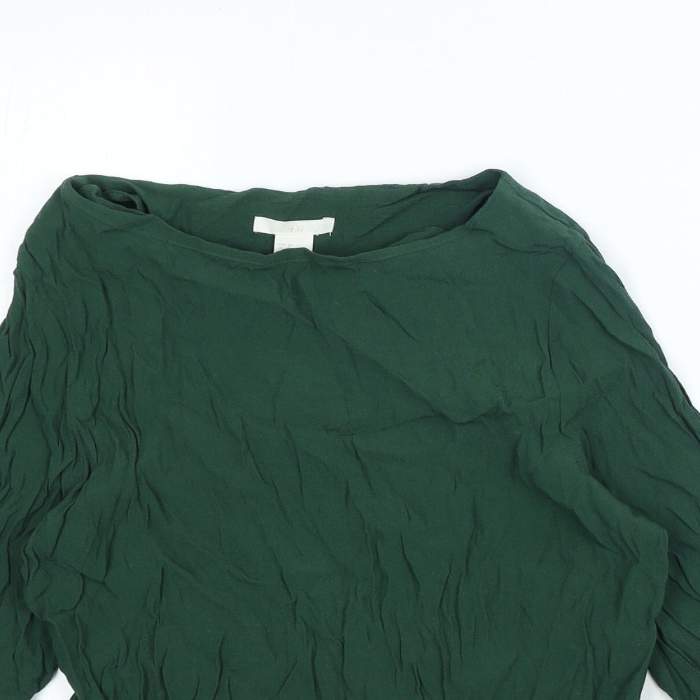 H&M Womens Green Viscose Basic Blouse Size 8 Boat Neck