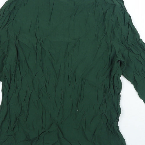 H&M Womens Green Viscose Basic Blouse Size 8 Boat Neck