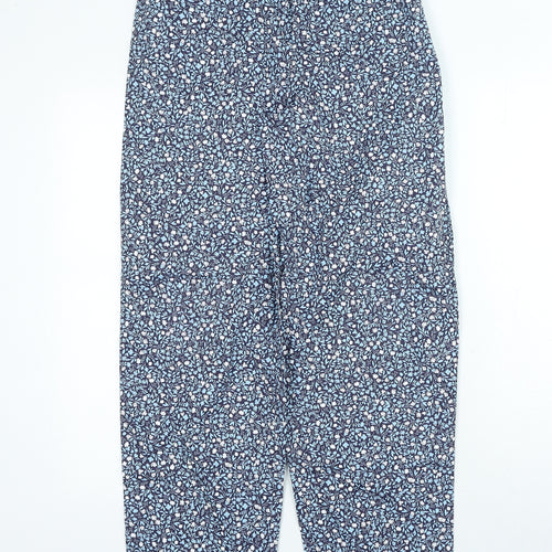 Marks and Spencer Womens Blue Floral Polyester Trousers Size S L29 in Regular Zip