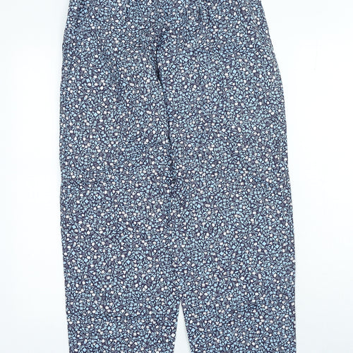 Marks and Spencer Womens Blue Floral Polyester Trousers Size S L29 in Regular Zip